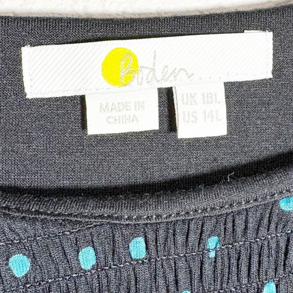 Boden Navy & Teal Polka Dot Smocked Long Sleeve Jersey Knit Dress Women's US 14L - Picture 9 of 11